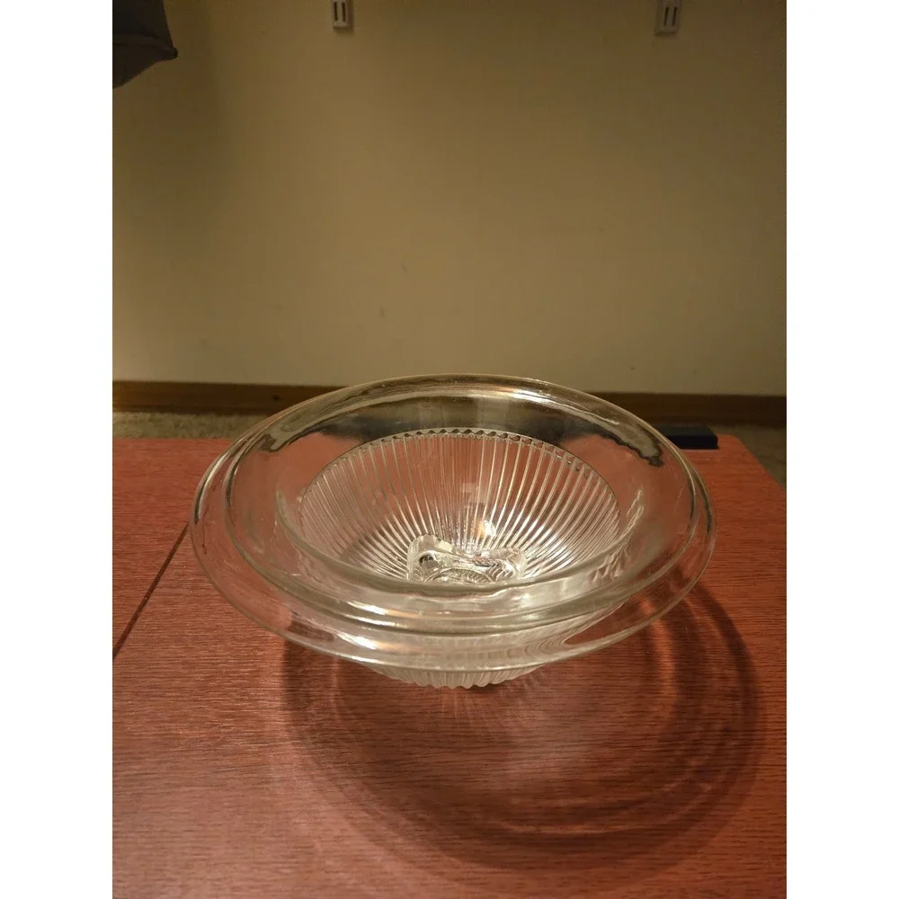 Vintage Clear Ribbed Glass Nesting Mixing Bowls Set of 2 Fluted Footed Round